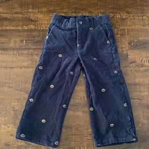 Vintage JANIE AND JACK toddler corduroy pants with footballs.